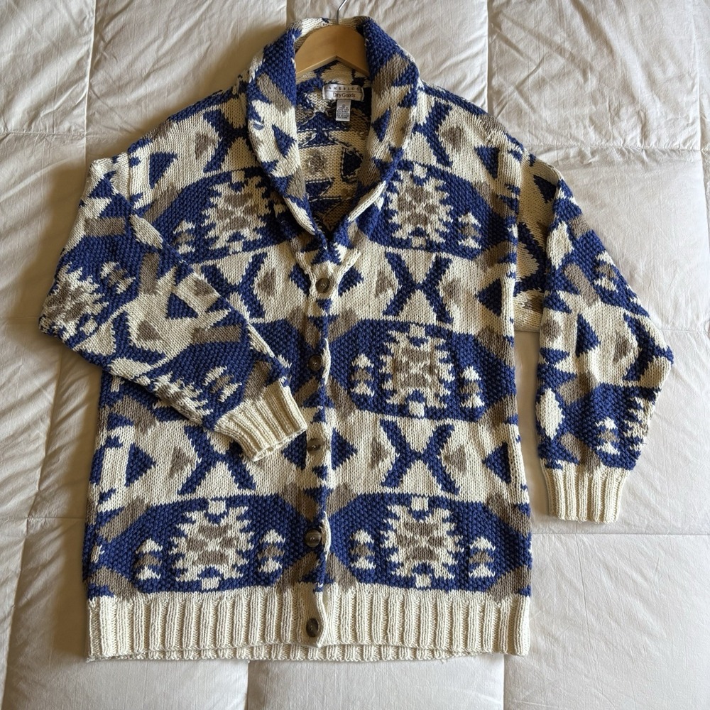 Vtg Cambridge Dry Goods Knit Cardigan Cowl Sweater Women M Cabincore Southwest